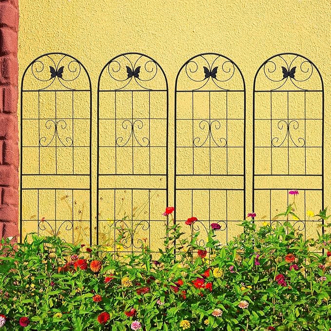 4 Pack Large Garden Trellis Heavy Duty Rustproof Iron Plant Trellis for Potted Plant Support Metal Climbing Rose Trellis Vine Vegetable CucumberBlack-71 H x 19.7 W