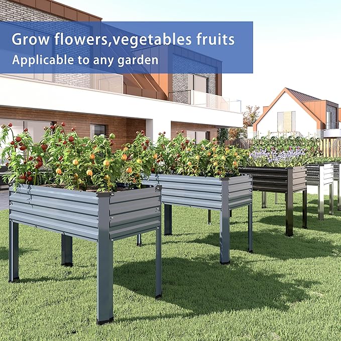Galvanized Raised Garden Bed with Legs48×18×30in Elevated Planter Box for BackyardGarden Patio Balcony 300lb CapacityPlanters for Outdoor PlantsBlack