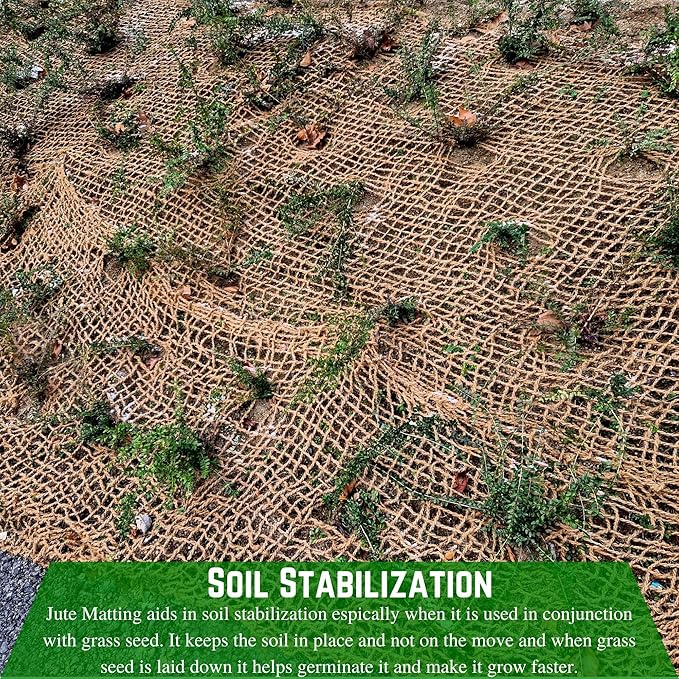 Farm Plastic Supply 100% Biodegradable Jute Erosion Control - 4' x 225' - Soil Saver Mesh Blanket Erosion Control Jute Netting Erosion Control Erosion Control Blanket (1 Roll - 4' x 225')