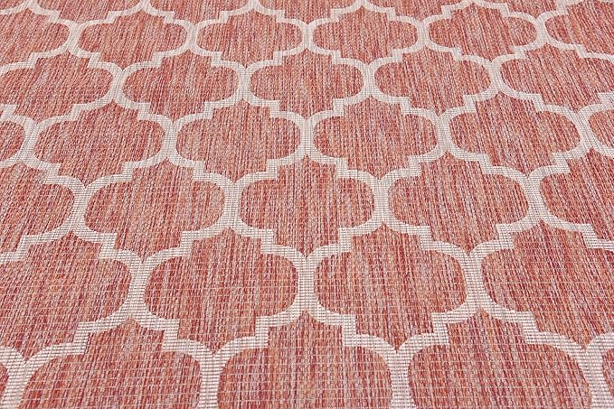 Unique Loom Outdoor Trellis Collection Area Rug (6' 1 x 9' Rectangle Rust Red/ Ivory)