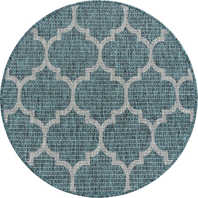 Unique Loom Outdoor Trellis Collection Area Rug (3' 3 Round Teal/ Gray)