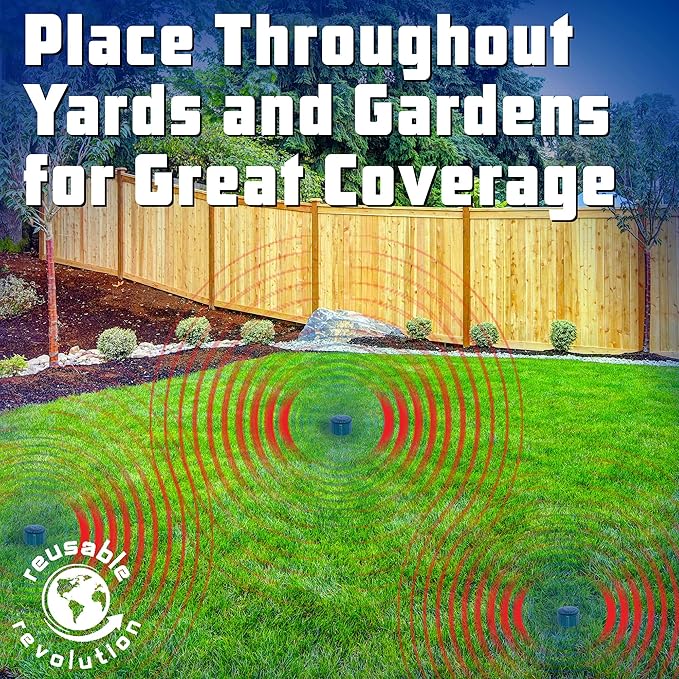 4 Pack Sonic Mole Chaser - Battery Operated Pest Repeller Stake Scares Away Moles Voles Gophers and Rats by GreenLighting (Metal &amp Green)