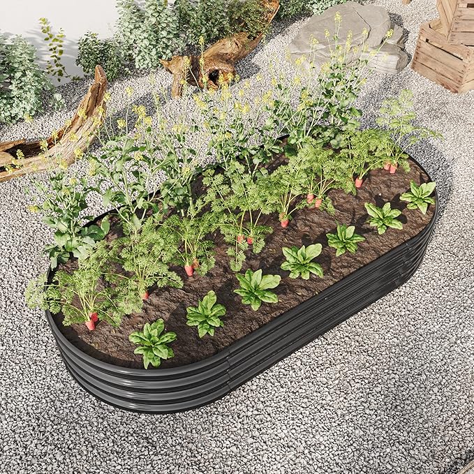 Generic Raised Garden Bed Outdoor Oval Large Metal Raised Planter Bed for for Plants Vegetables and Flowers Black