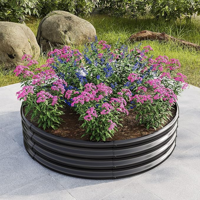 47.24 * 11.4 Tall Round Raised Garedn BedMetal Raised Beds for Vegetables Outdoor Garden Raised Planter Box Backyard Patio Planter Raised Beds for Flowers Herbs Fruits Black