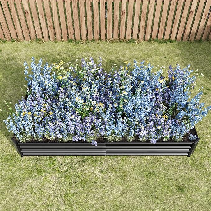 Raised Garden Bed Kit Metal Raised Bed 7.6x3.7x0.98ft for Flower Vegetables Herbs Succulents Black 27 cu. ft. Capacity