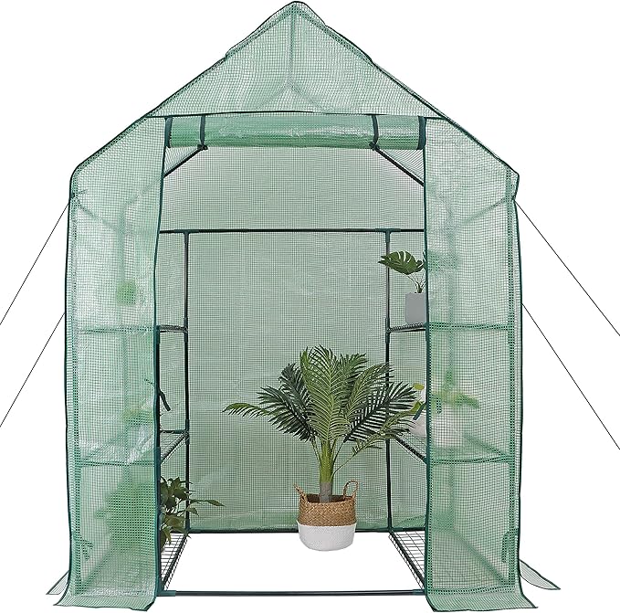 Smartxchoices Walk-in Greenhouse 3-Tier Outdoor Indoor with 6 Shelves Green Plants House for Seedlings Herbs or Flowers in Any Season-Gardening Rack Green