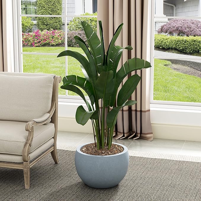 Kante 11.8 Dia Round Concrete Planter Outdoor/Indoor Large Bowl Plant Pots with Drainage Hole and Rubber Plug for Garden Patio Balcony Home Gray
