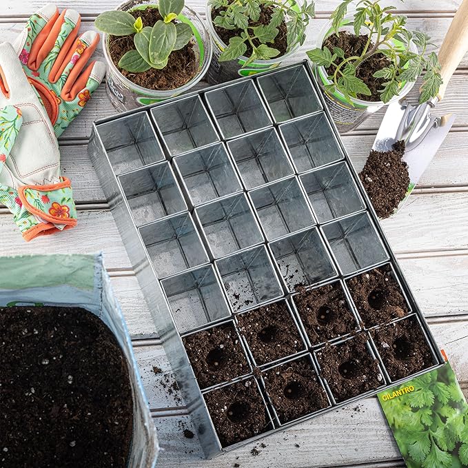 Kings County Tools Seed Starter Tray - Galvanized Steel Metal Seedling Tray with 24 Plant Starter Pots for Planting Seeds - Germination Kit for Sprouting Greenhouse Accessories and Gardening Gifts