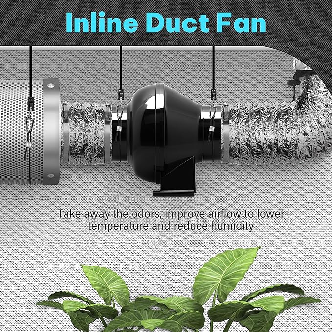 iPower 4 Inch 195 CFM Inline Duct Grow Tent Air Vent Exhaust Booster Blower for Hydroponic Ventilation Circulation Attic HVAC Basements or Kitchens Low Noise 4'' Fan Quiet New Black