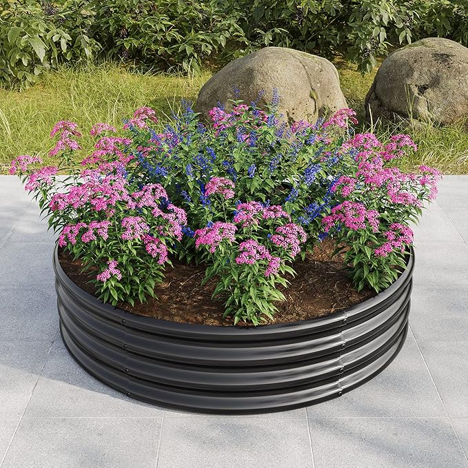 47.24 * 11.4 Tall Round Raised Garedn BedMetal Raised Beds for Vegetables Outdoor Garden Raised Planter Box Backyard Patio Planter Raised Beds for Flowers Herbs Fruits Black