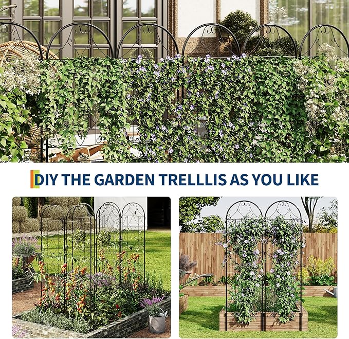 2Pcs 87''x20'' Metal Garden TrellisBlack Coated Rustproof Metal Trellis Outdoor with Versatile Plant SupportTrellis for Cllimbing Plants Vegetables Vines Flowers Plant Trellis