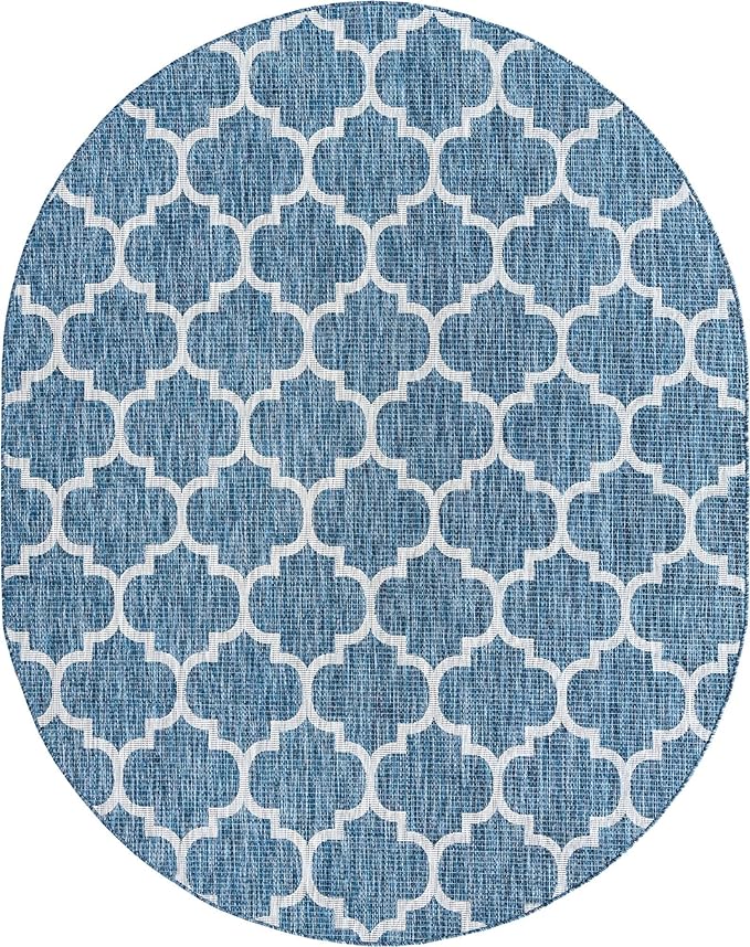 Unique Loom Outdoor Trellis Collection Area Rug - Trellis (Oval 7' 10 x 10' 0 Navy Blue/ Ivory)