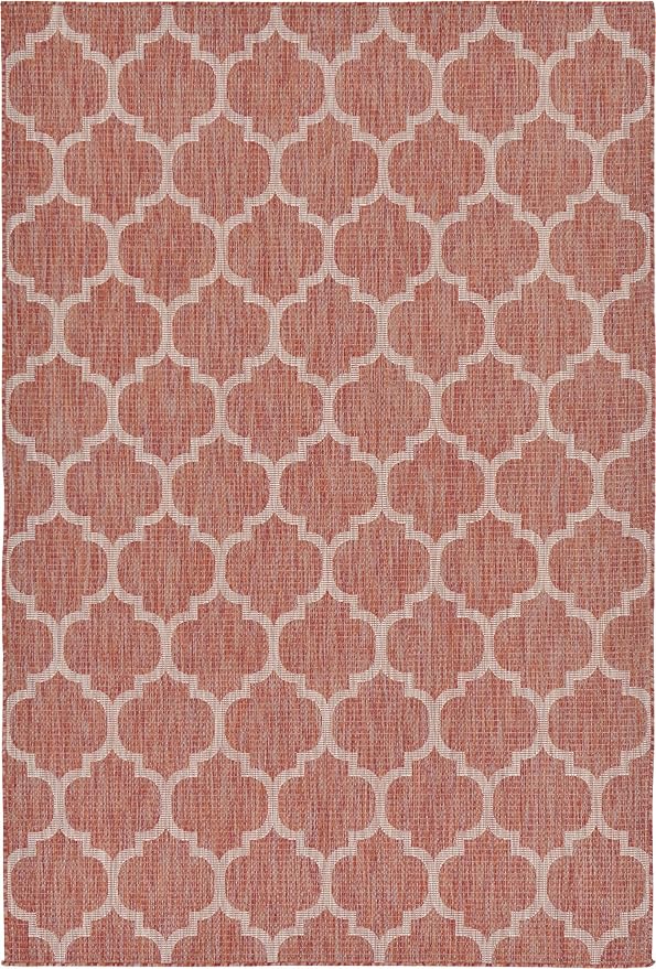 Unique Loom Outdoor Trellis Collection Area Rug (6' 1 x 9' Rectangle Rust Red/ Ivory)