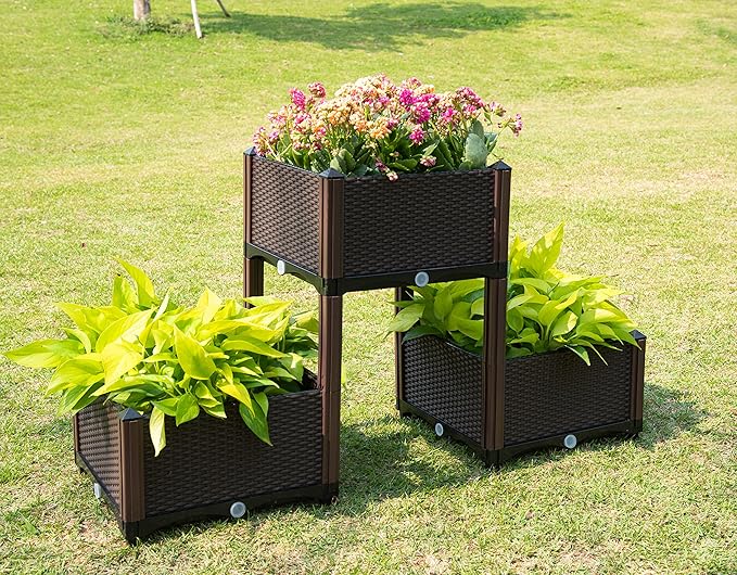 D'vine Dev Planter Raised Beds - Elevated Planter Garden Box with Drainage Plug Raised Garden Beds for Vegetable/Flower/Herb Outdoor Standing Planter Beds Gardening Kit RGB-3