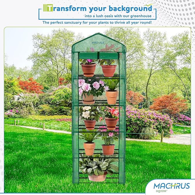 Machrus Ogrow Mini Portable Greenhouse with Cover and 5 Tier Shelves