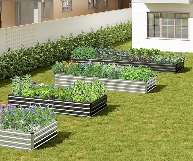 2PCS 7x3x1ft Galvanized Raised Garden Bed Kit Galvanized Planter Raised Garden Boxes Outdoor Large Metal Raised Garden Beds for VegetablesBlack