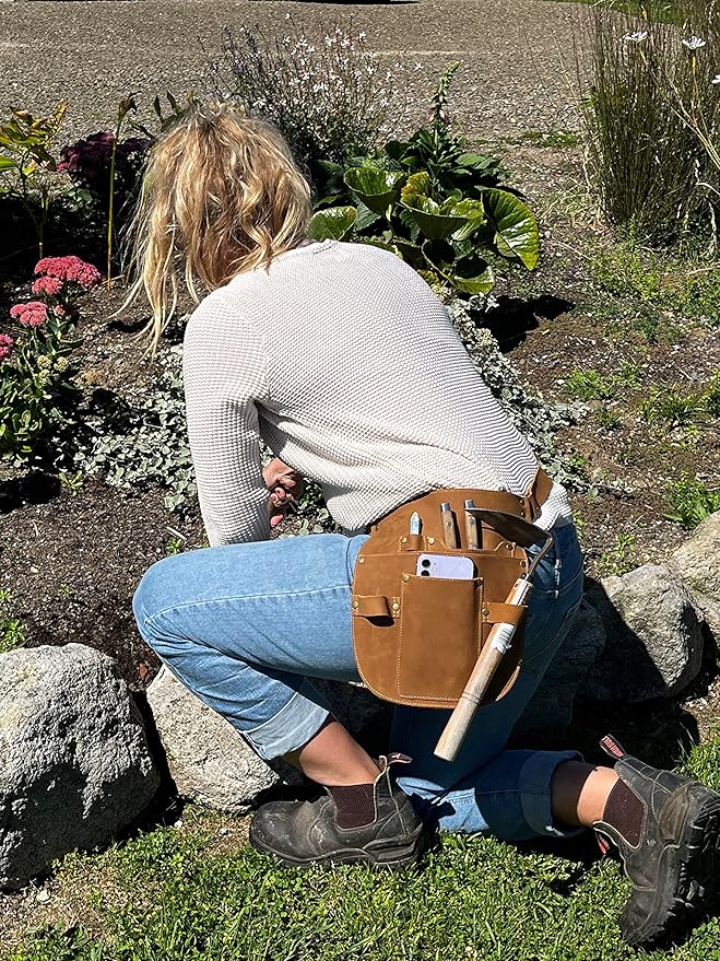 Rubys Collection™ Leather Garden Tool Belt- Gardening holster with pockets &amp Adjustable Waist Strap. Florist tool belt Leather Utility Belt &amp Women’s Garden Tool Pouch