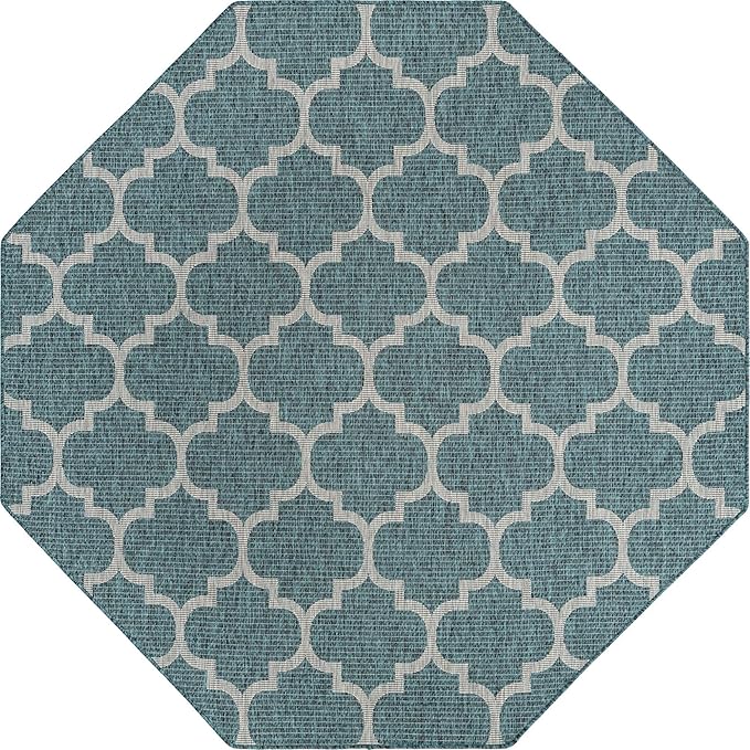 Unique Loom Outdoor Trellis Collection Area Rug (7' 10 Octagon Teal/ Gray)