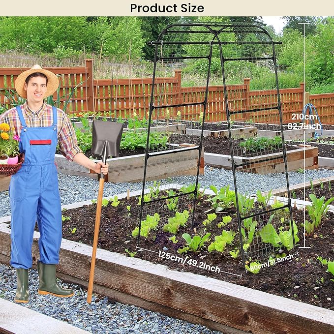 Cucumber Trellis for Raised Bed U-Shape Metal Garden Arch Rustproof PE-Coated Plant Support for Cucumbers Beans Tomatoes Squash Flowers (Black 31.5 * 49.2 * 82.7inch(L*W*H))