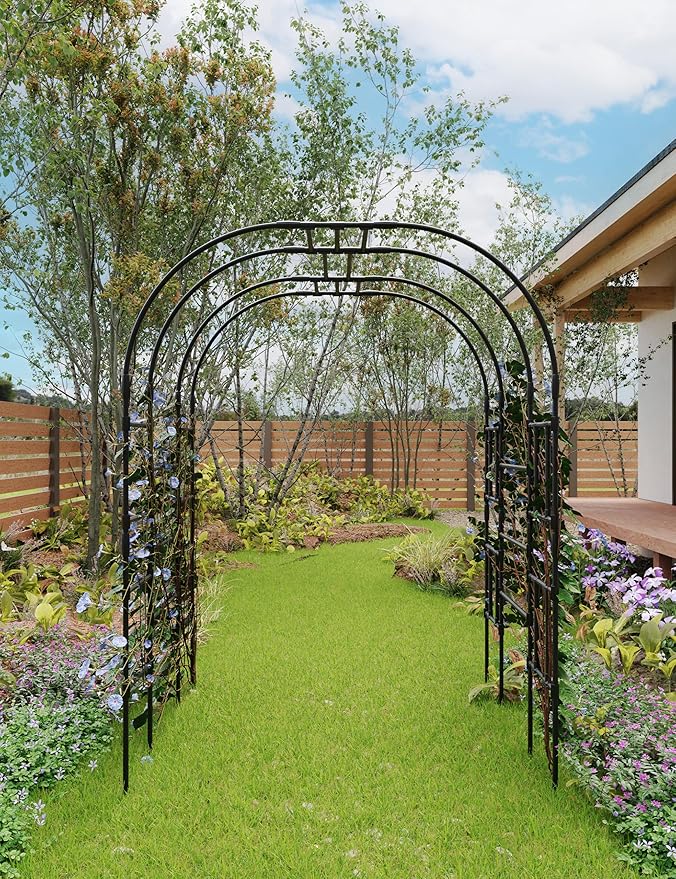 Large Garden Arch Trellis 79.5 L - Metal Wedding Arch for Outdoor Ceremony Climbing Plants &amp Vine Support | Rust-Proofs Steel with Decorative Scrolls Easy Assembly