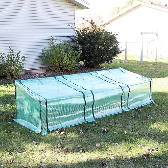 Sunnydaze Outdoor Portable Mini Cloche Greenhouse with 3 Zipper Doors and Slanted Top - Green