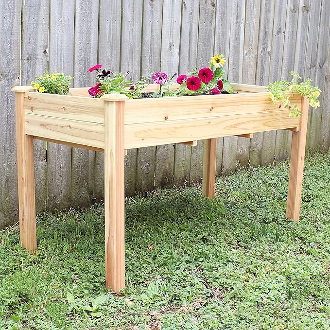 Sunnydaze 48.5-Inch Wood Raised Garden Bed - Outdoor Rectangular Elevated Planter Box with 2 Drainage Holes