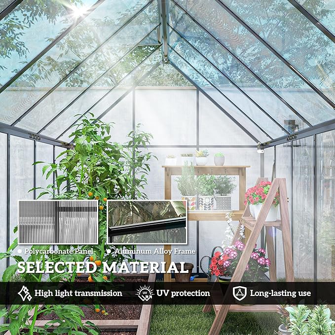 Outsunny 11x6 ft Polycarbonate Greenhouse with Swing Door and Two Adjustable Roof Vents Aluminum Walk-in Greenhouse Outdoor Greenhouse for Patio Garden Backyard Black