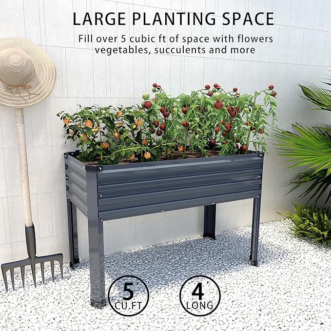 Galvanized Raised Garden Bed with Legs2PCS 48×18×30in Elevated Planter Box for BackyardOutdoor Garden Patio Balcony 300lb CapacityGrey