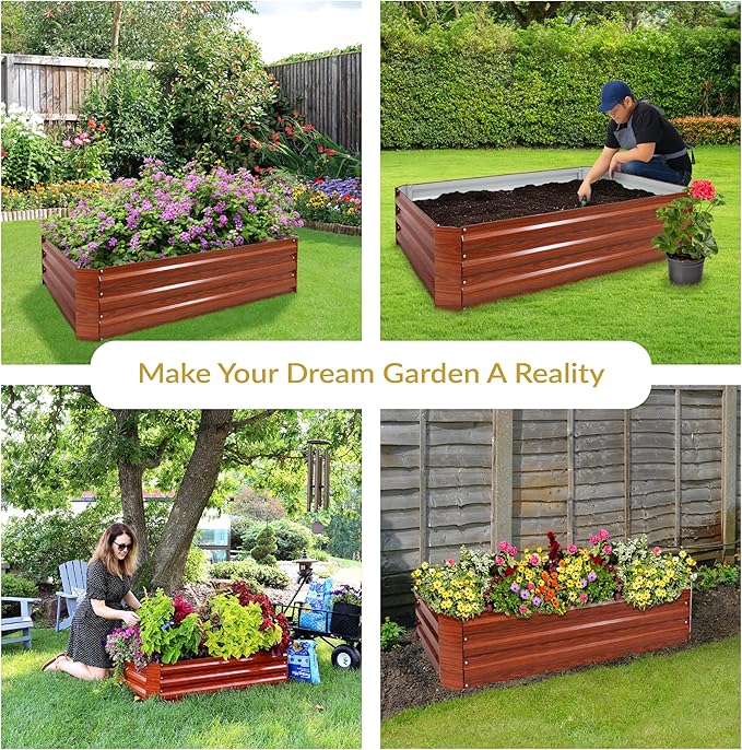 Sunnydaze 11.75 H Raised Metal Garden Bed - Galvanized Raised Garden Bed Outdoor for Vegetables and Flowers - Woodgrain - 4' x 2' Rectangle