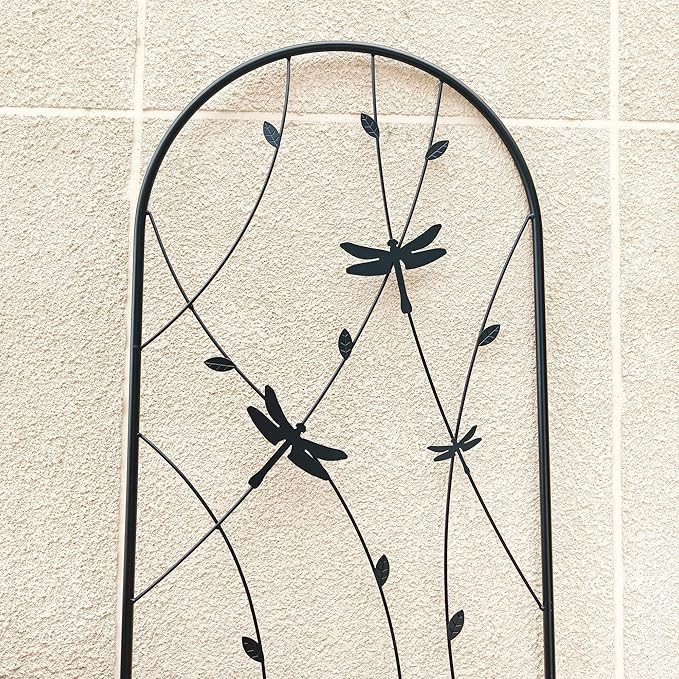2/4 Pack Metal Garden Trellis for Climbing Plants Outdoor Flower Support Black with Dragonfly Deco Plant Support for Garden Patio Practical(4 Pack-H71'')