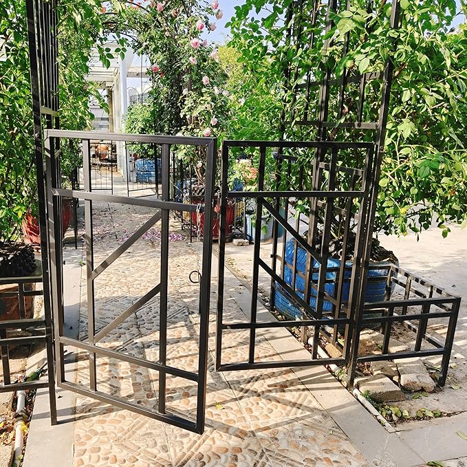 Metal Garden Arch Trellis for Climbing Plants Adjustable Width Outdoor Rose Arbor with Flat Top Ceremony Decoration Archway with Planter for Wedding Events Lawn Patio Decor