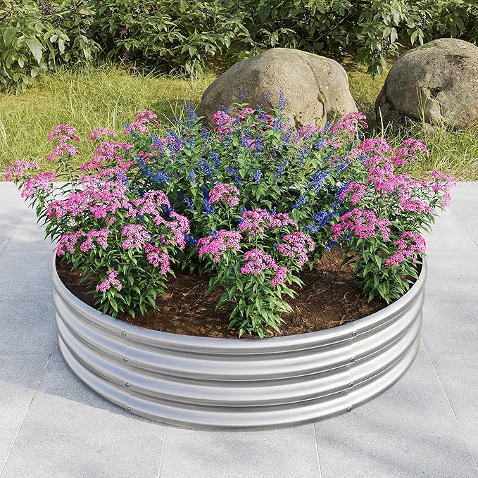 47.24 * 11.4 Tall Round Raised Garedn BedMetal Raised Beds for Vegetables Outdoor Garden Raised Planter Box Backyard Patio Planter Raised Beds for Flowers Herbs Fruits Silver