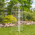 Zaer Ltd. Metal Garden Arch Trellis 7.7ft Tall Three-Panel Design with Fleur-de-lis 25 x 25 x 92.5 inches (Antique White)