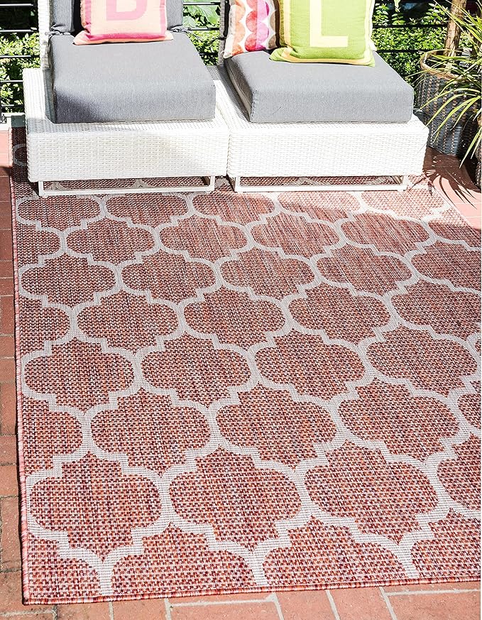 Unique Loom Outdoor Trellis Collection Area Rug (6' 1 x 9' Rectangle Rust Red/ Ivory)